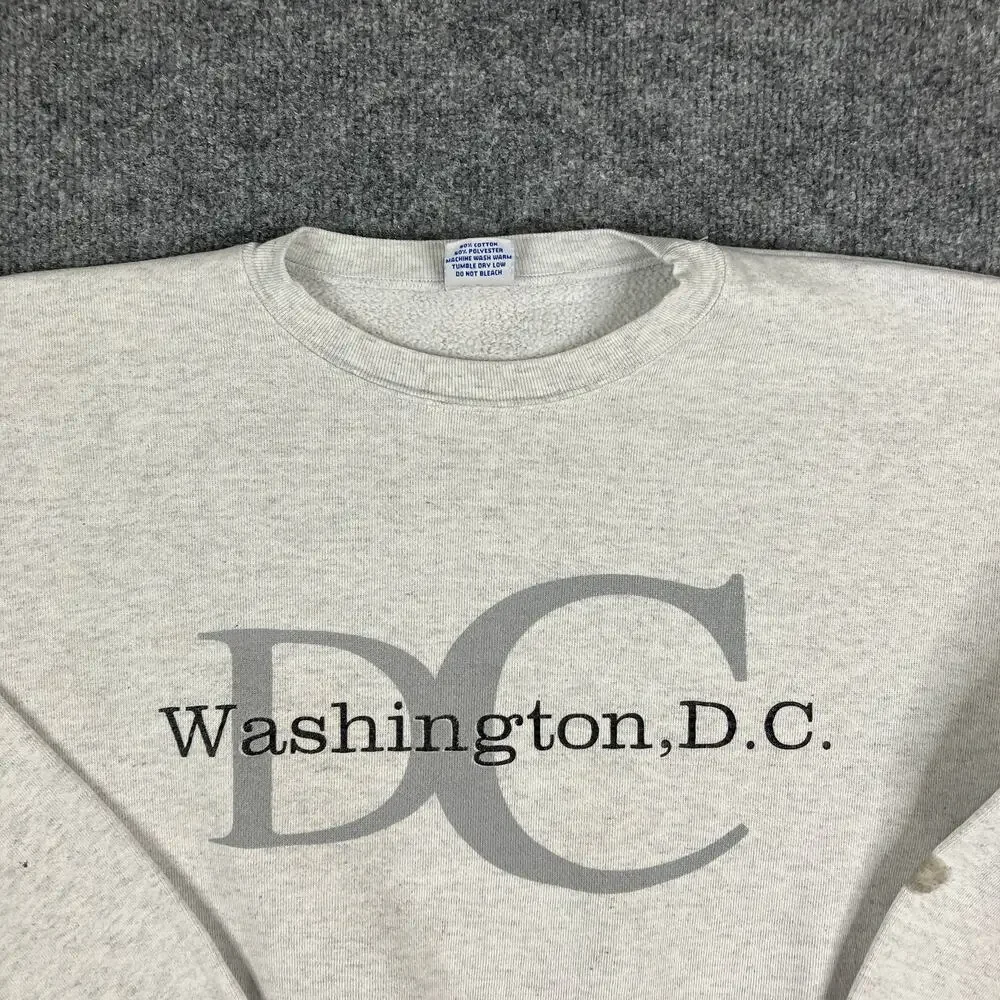 American Knitwear Sweatshirt Mens XL Gray DC Graphic Crewneck Paint Stains‎